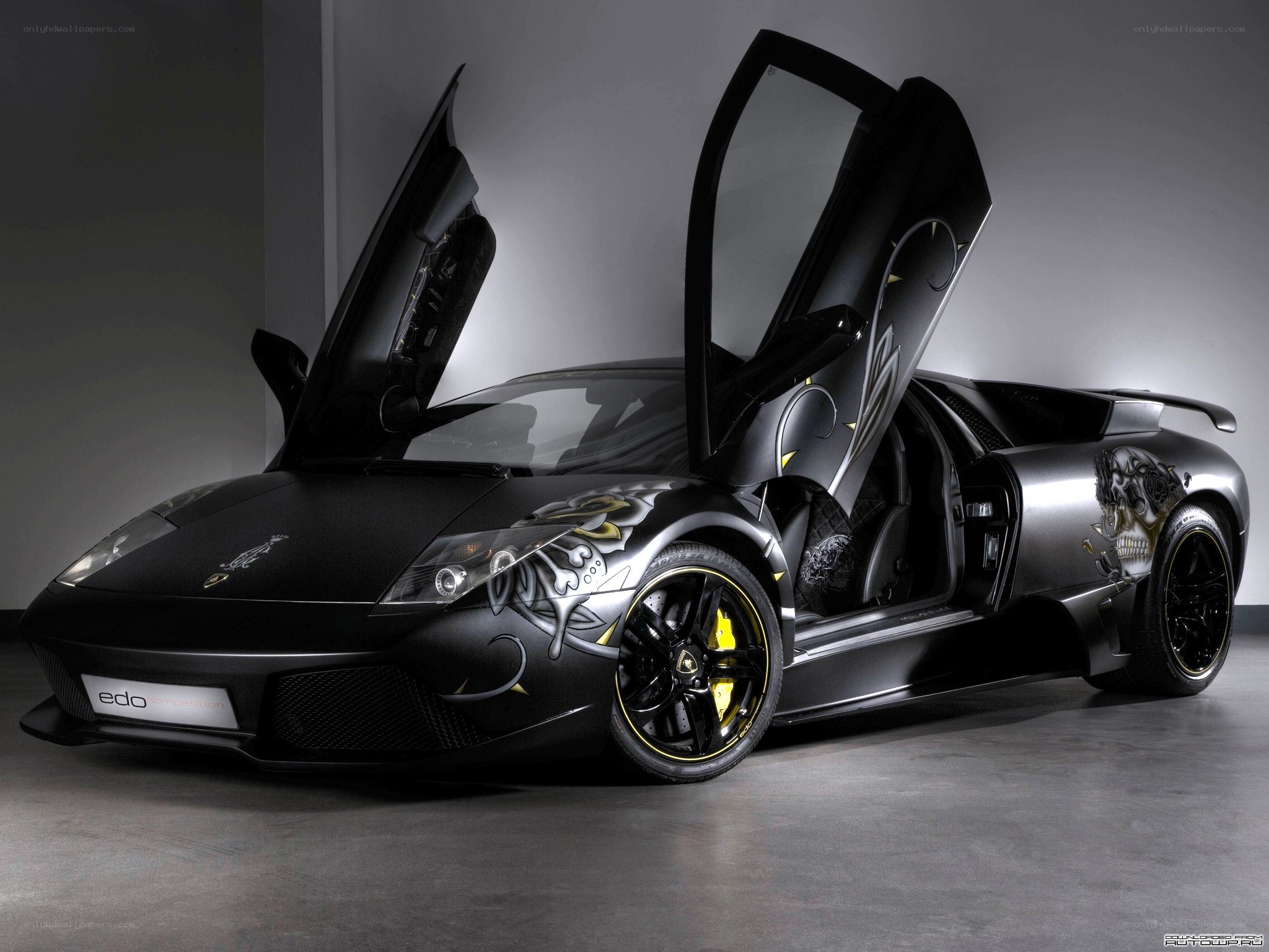 Black Lamborghini with custom graphics