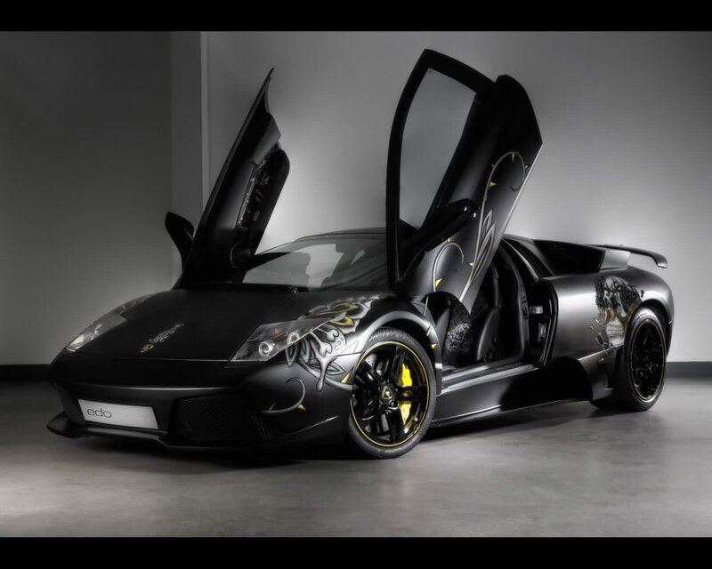 Black Lamborghini with custom graphics