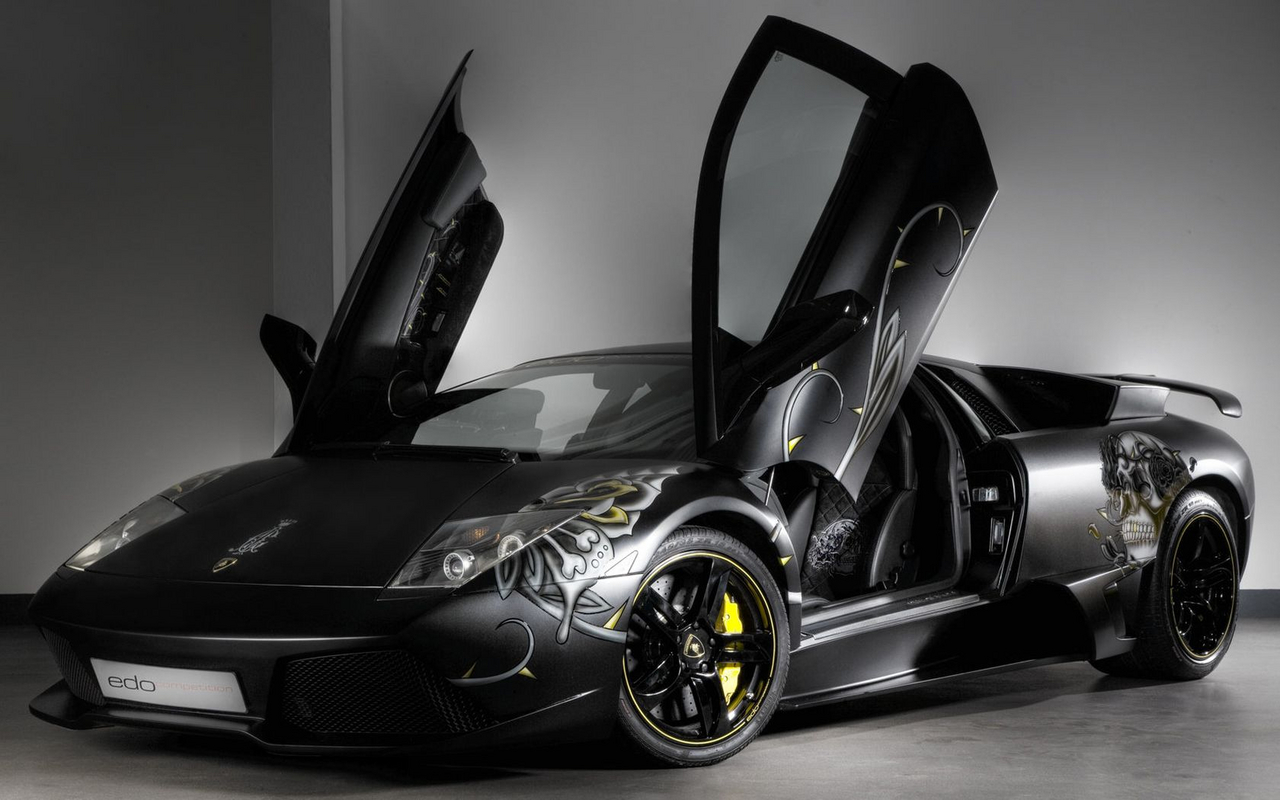 Black Lamborghini with custom graphics