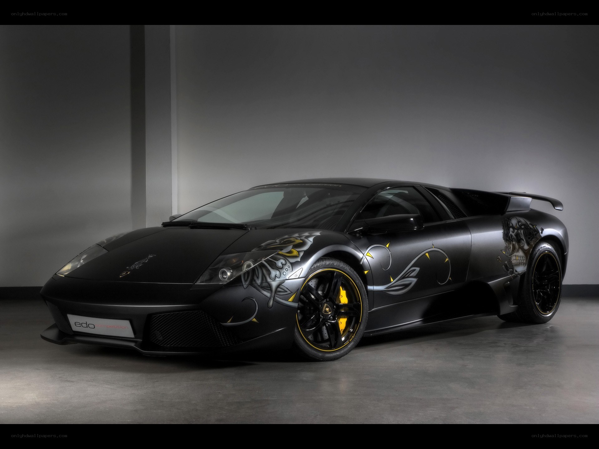 black lamborghini with custom graphics