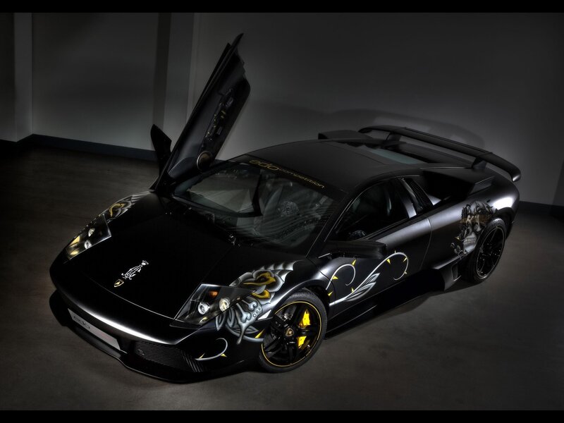 black lamborghini with custom graphics