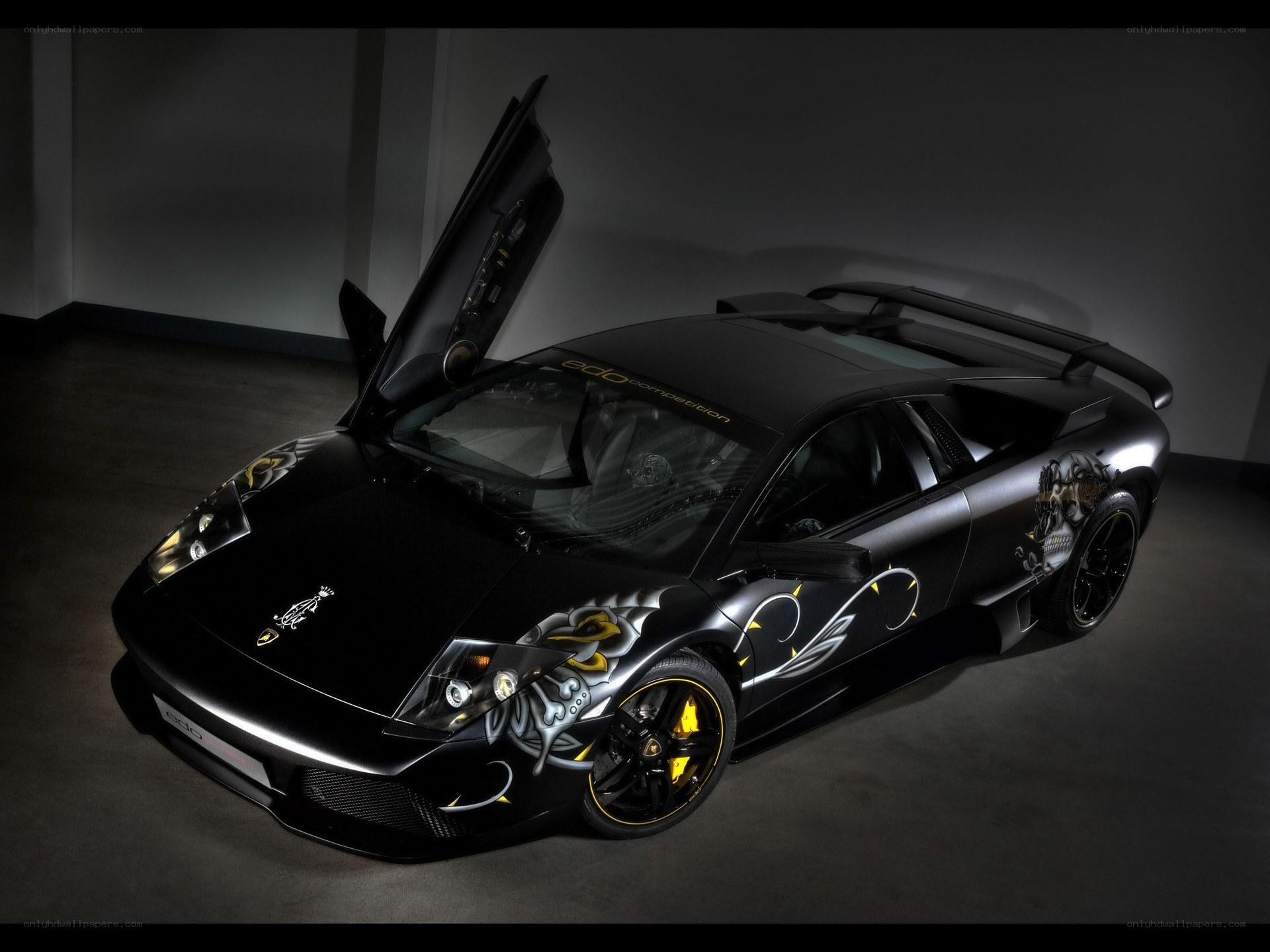 black lamborghini with custom graphics
