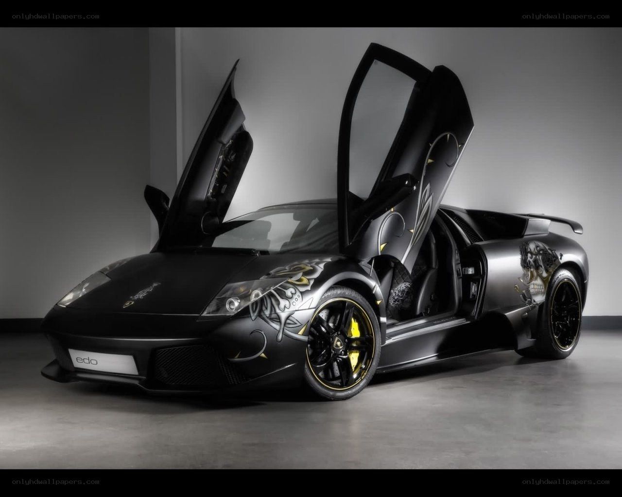 Black Lamborghini with custom graphics