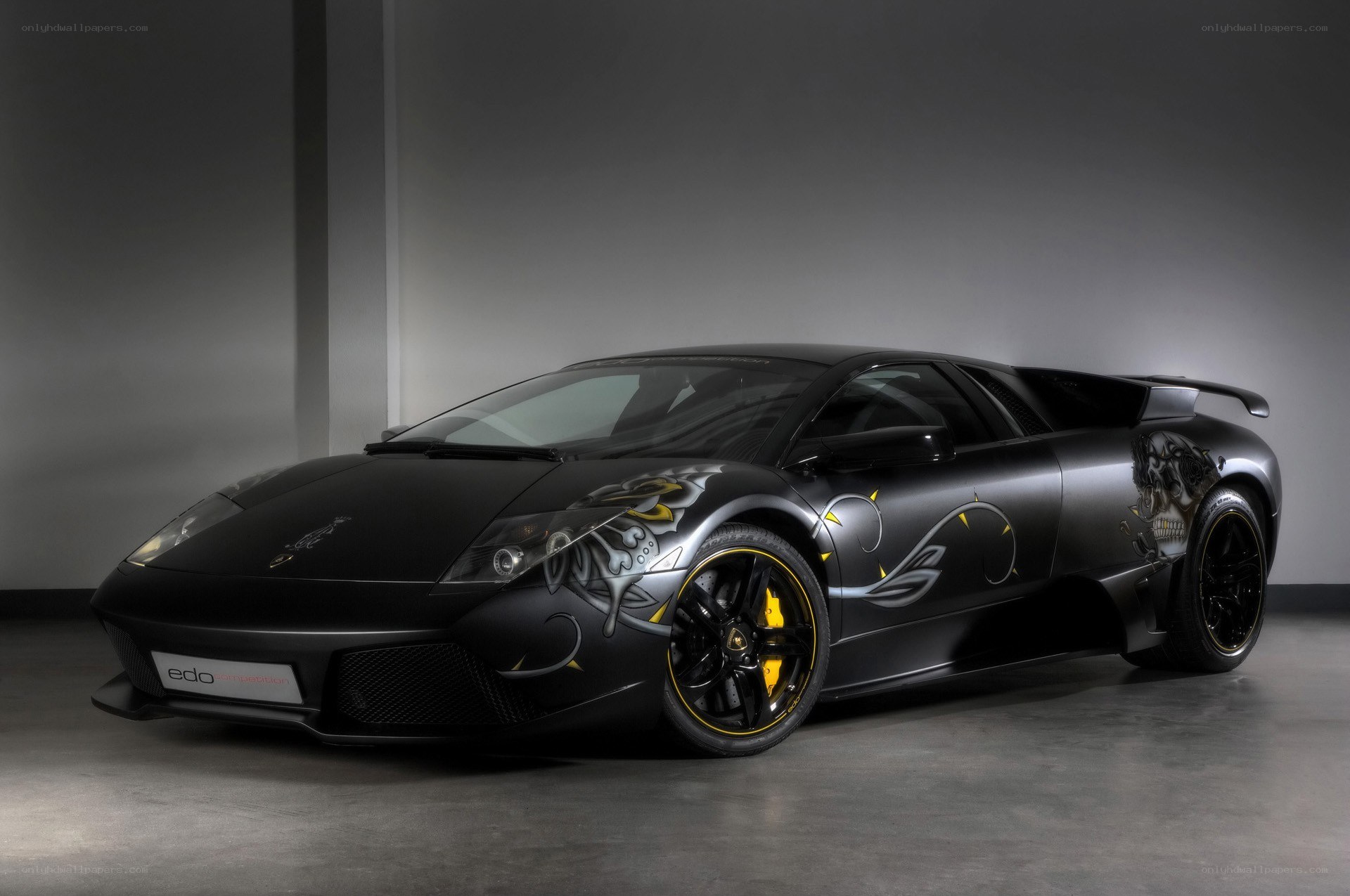black lamborghini with custom graphics