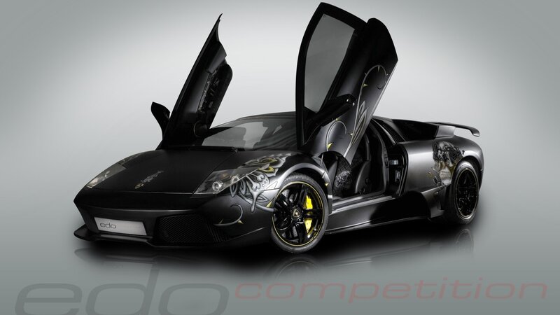 Black Lamborghini with custom graphics