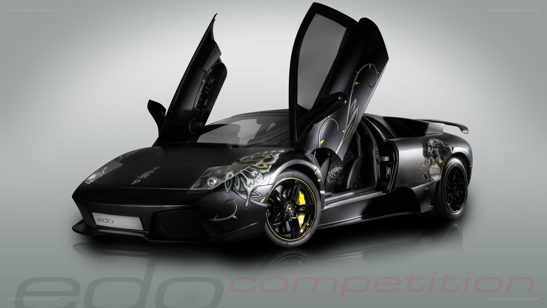 Black Lamborghini with custom graphics