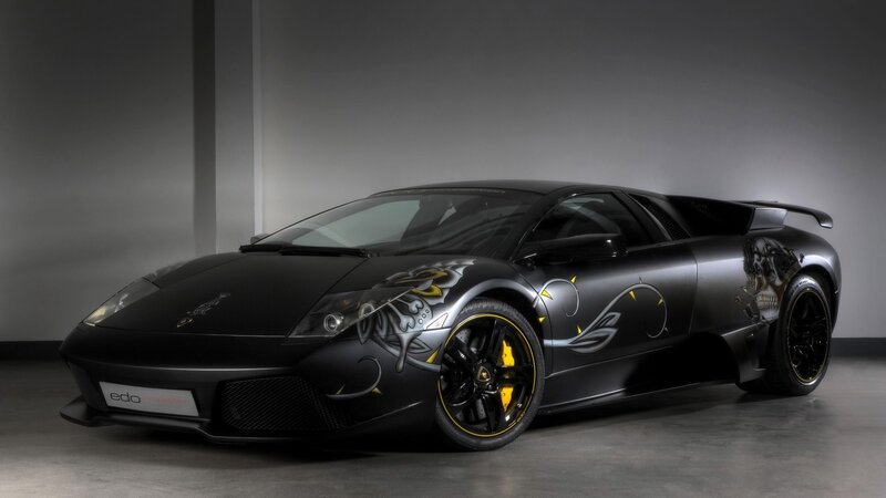 Black Lamborghini with custom graphics
