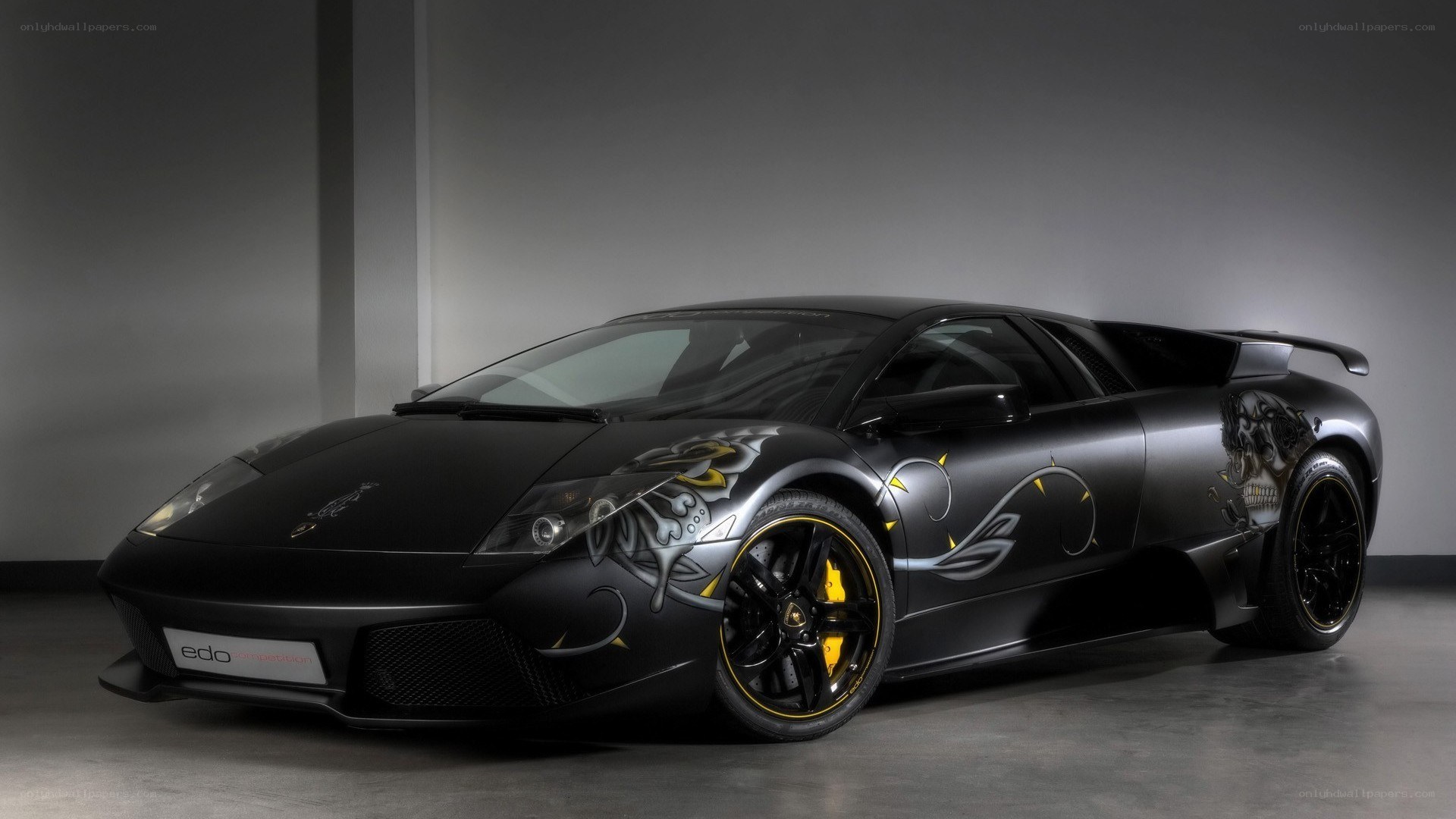 Black Lamborghini with custom graphics