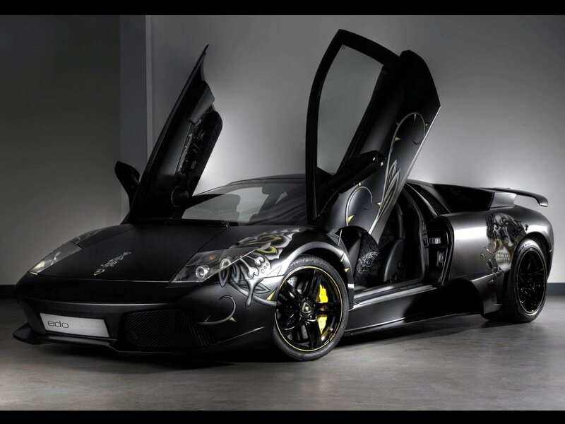 Black Lamborghini with custom graphics