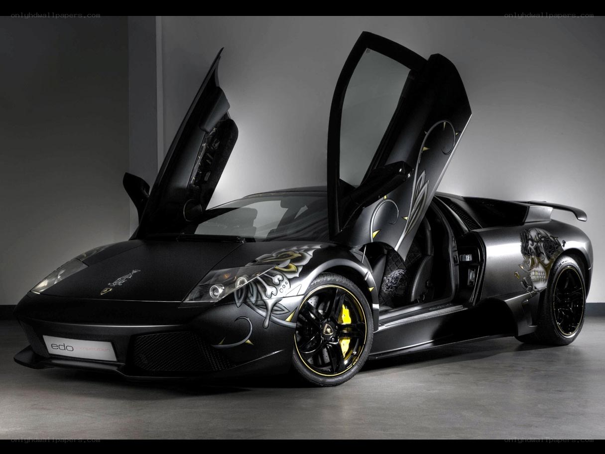Black Lamborghini with custom graphics