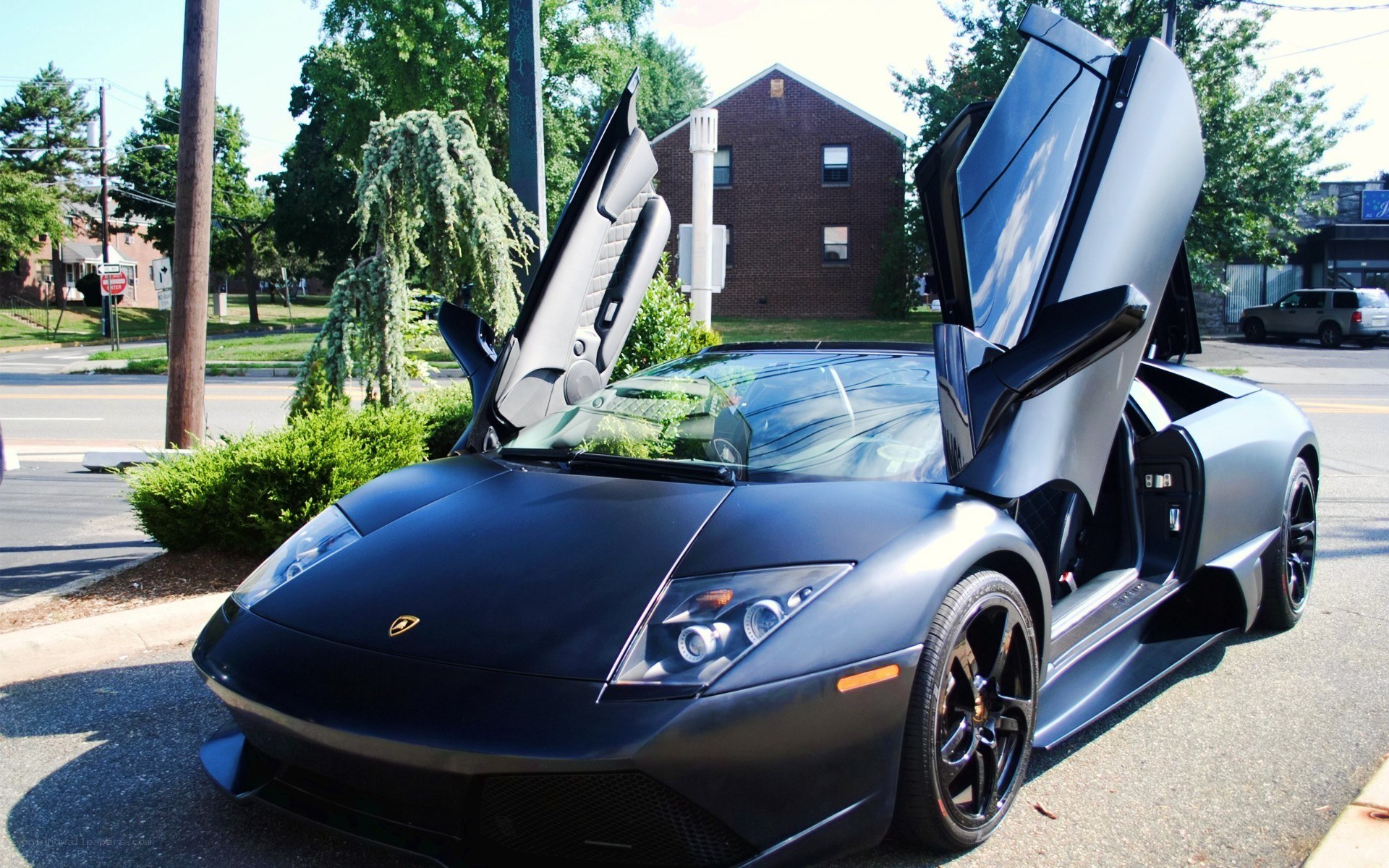 Black Lamborghini with doors open