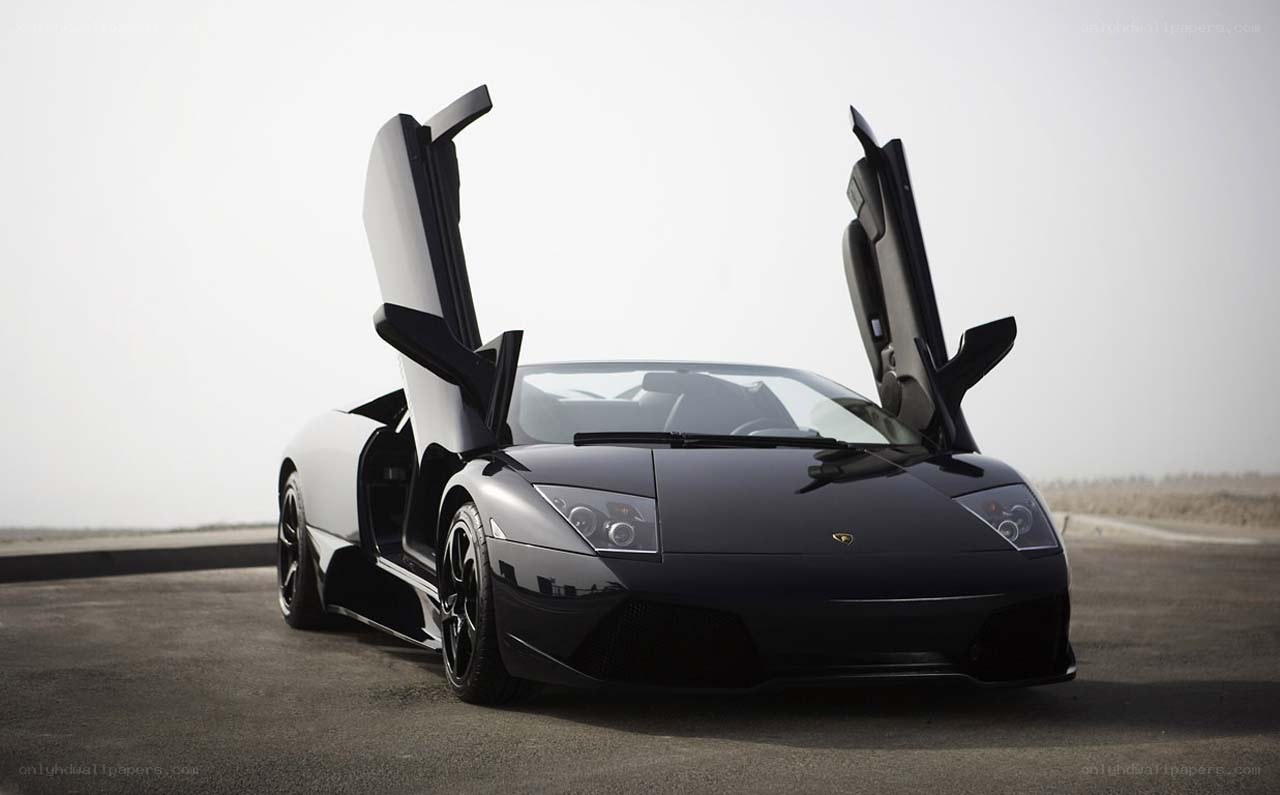 Black Lamborghini with doors open