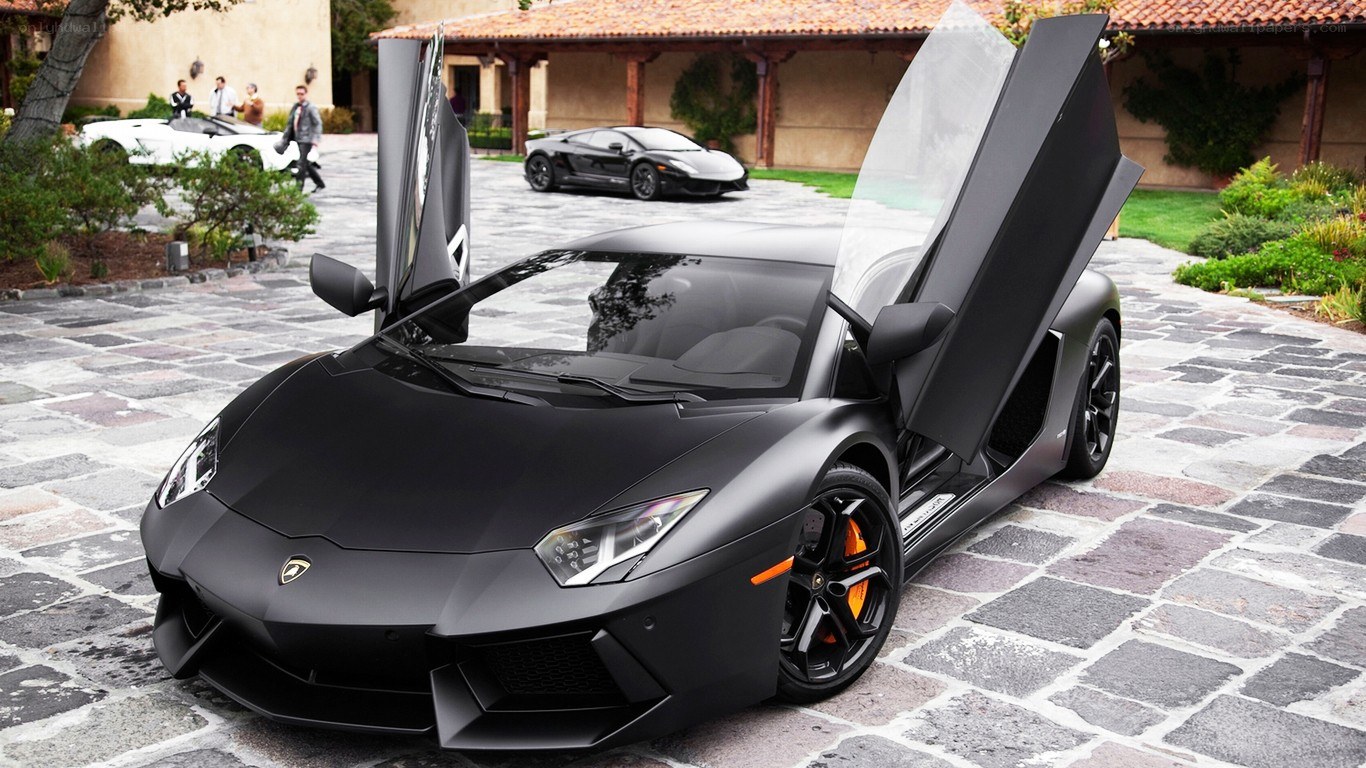 Black Lamborghini with doors open