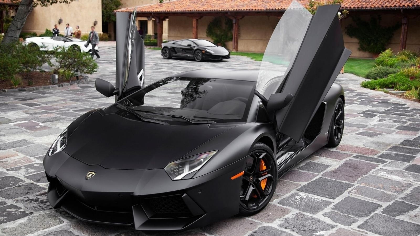 Black Lamborghini with doors open
