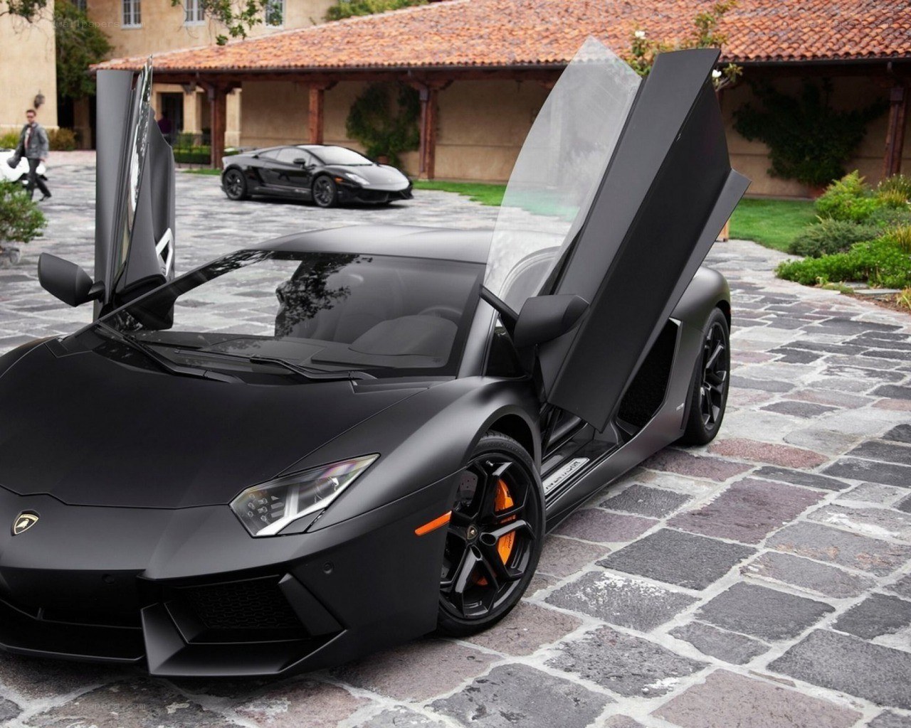 Black Lamborghini with doors open