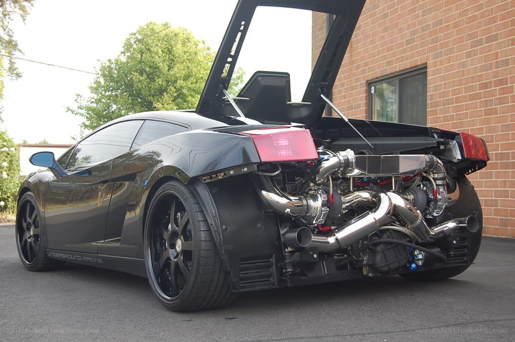 Black Lamborghini with exposed engine