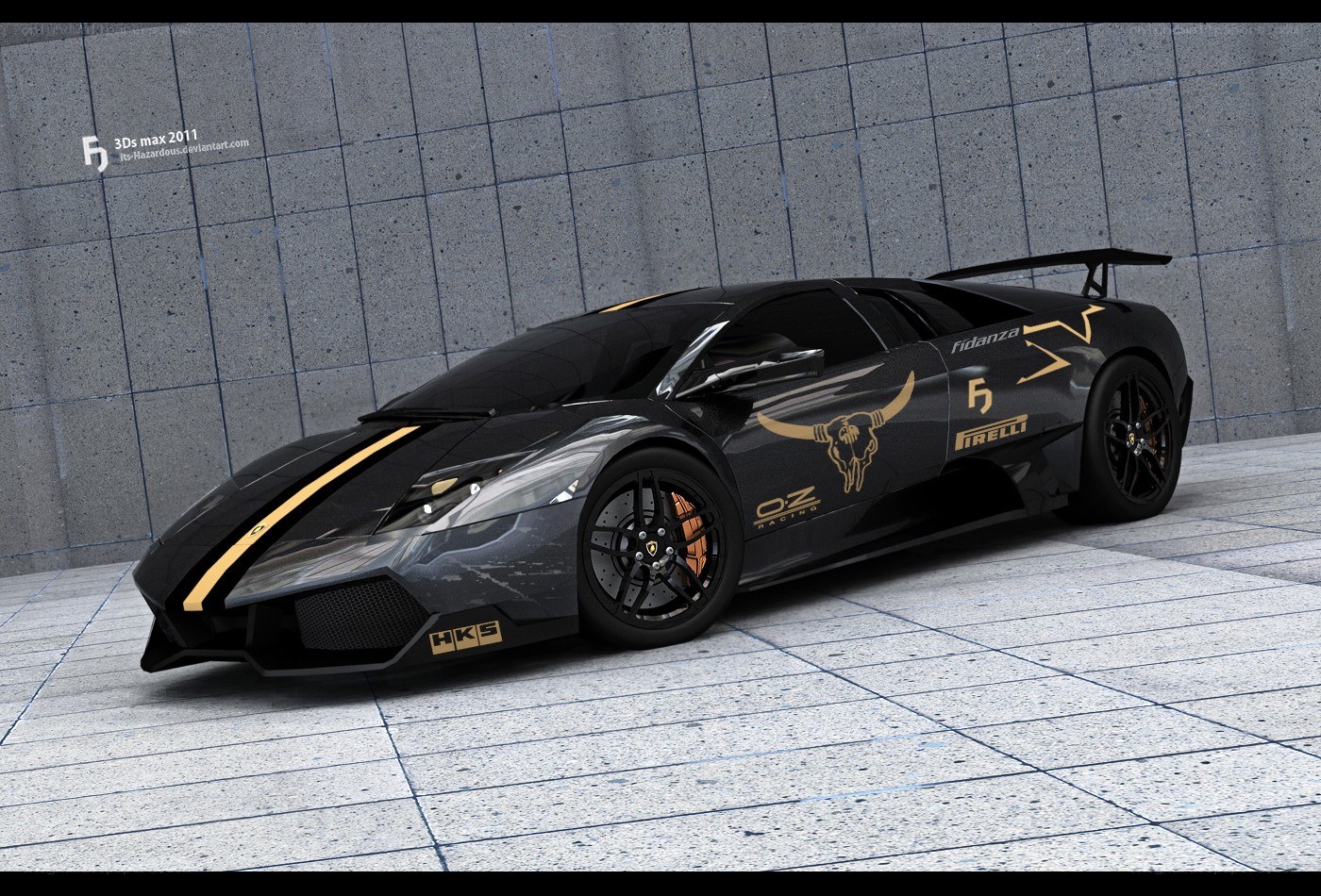 Black Lamborghini with gold accents