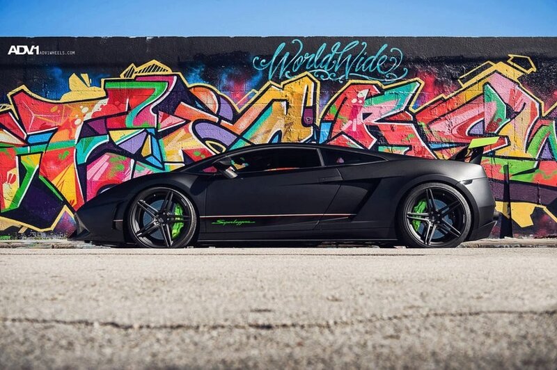 Black Lamborghini with graffiti background