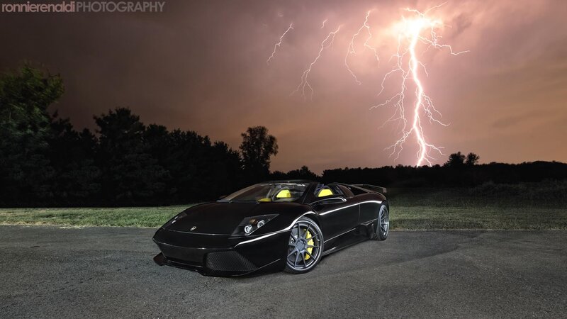 Black Lamborghini with lightning