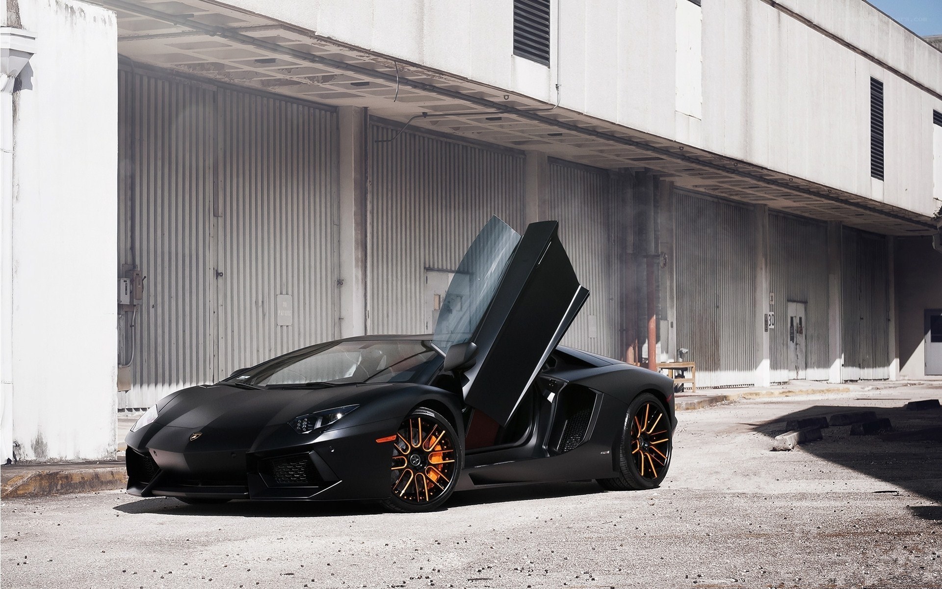 Black Lamborghini with open doors