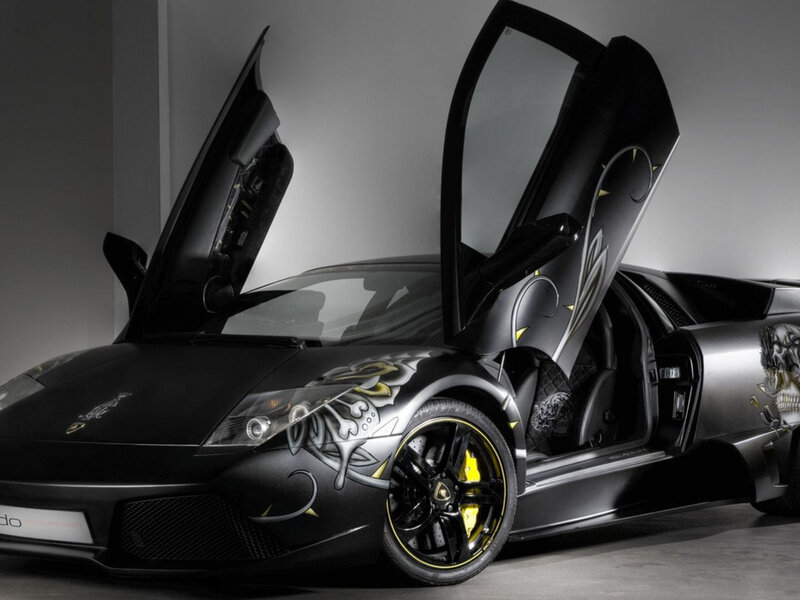 Black Lamborghini with Open Doors — Dramatic