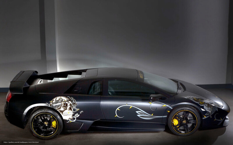 black lamborghini with skull design