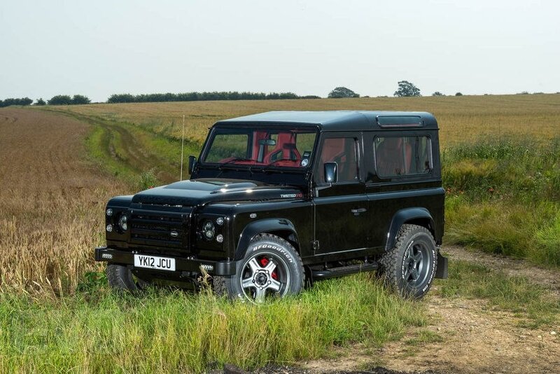 Black Land Rover Defender in field