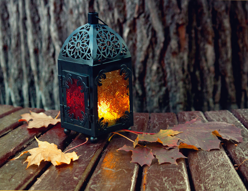 Black Lantern with Autumn Leaves — Cozy