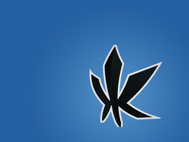 black leaf logo on blue