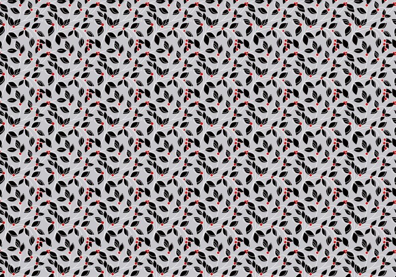 black leaf pattern with red berries