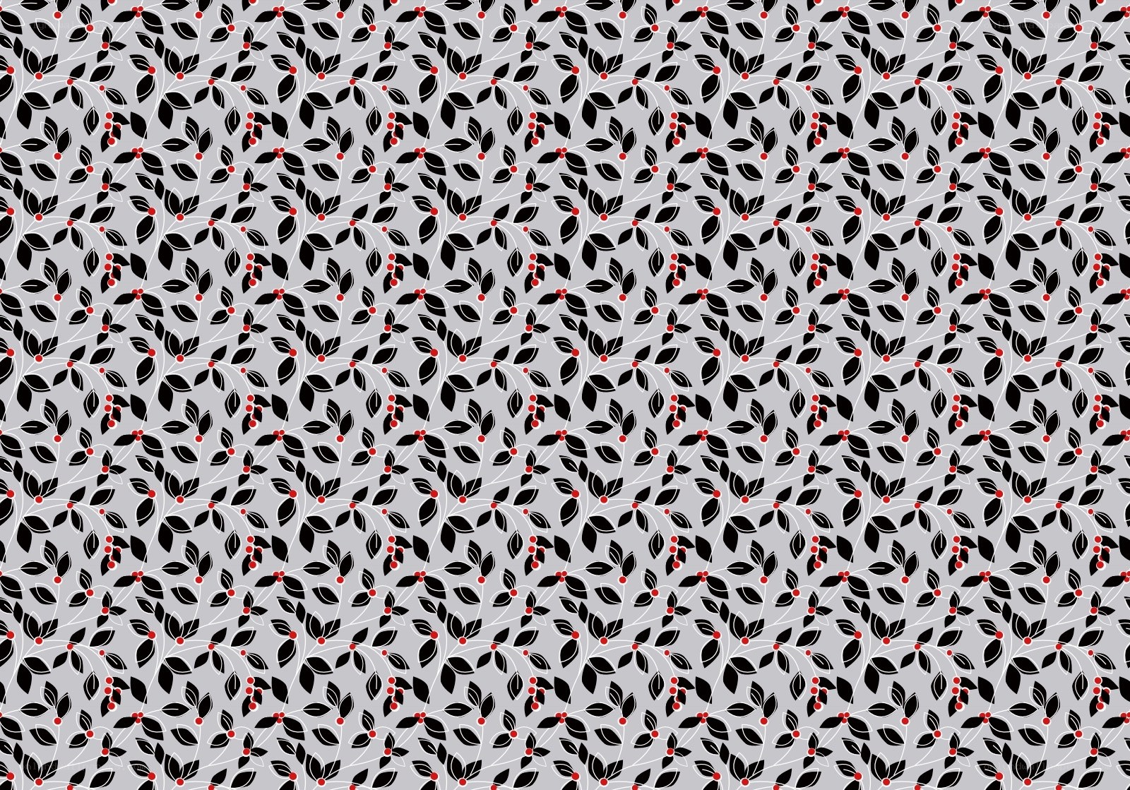 black leaf pattern with red berries