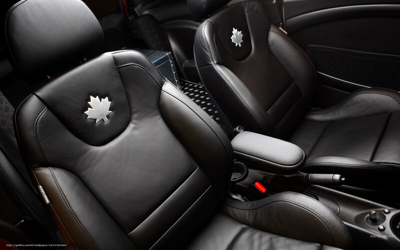 Black leather car seats with maple leaf
