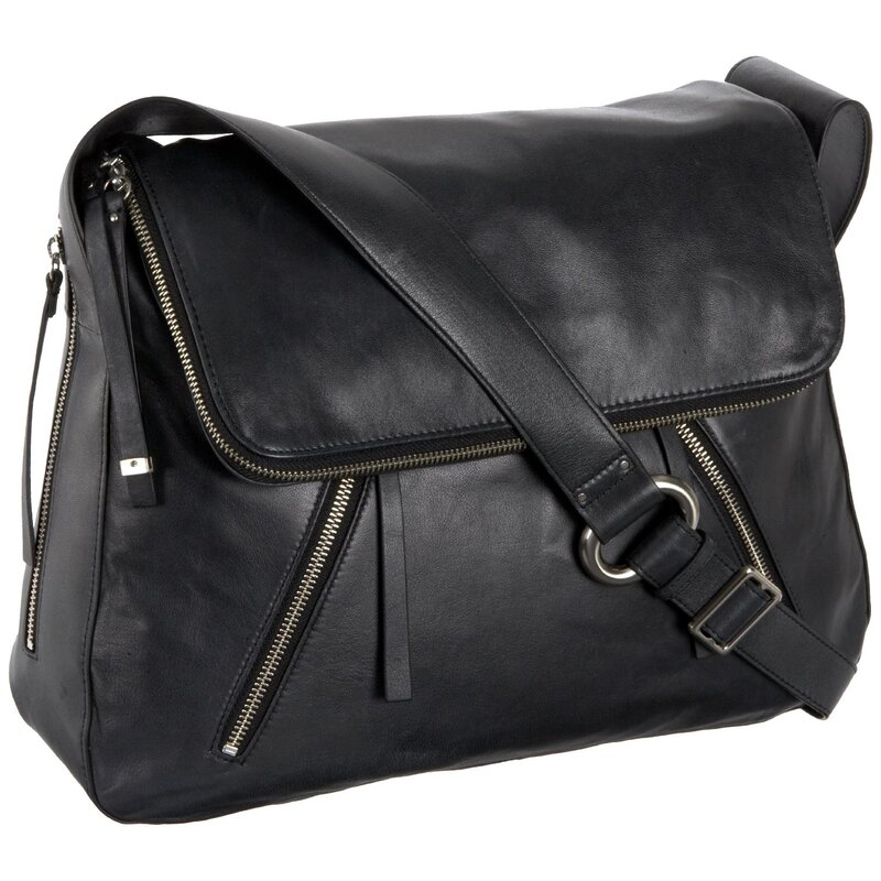 black leather messenger bag