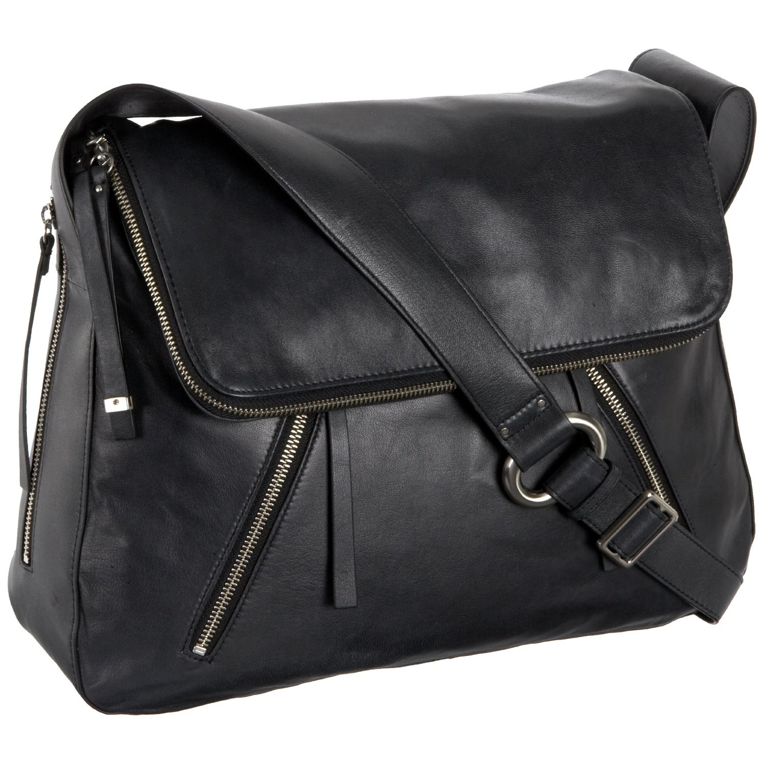 black leather messenger bag
