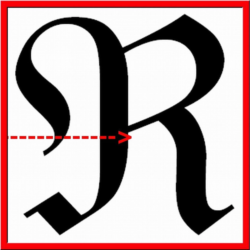 black letter R with red arrow