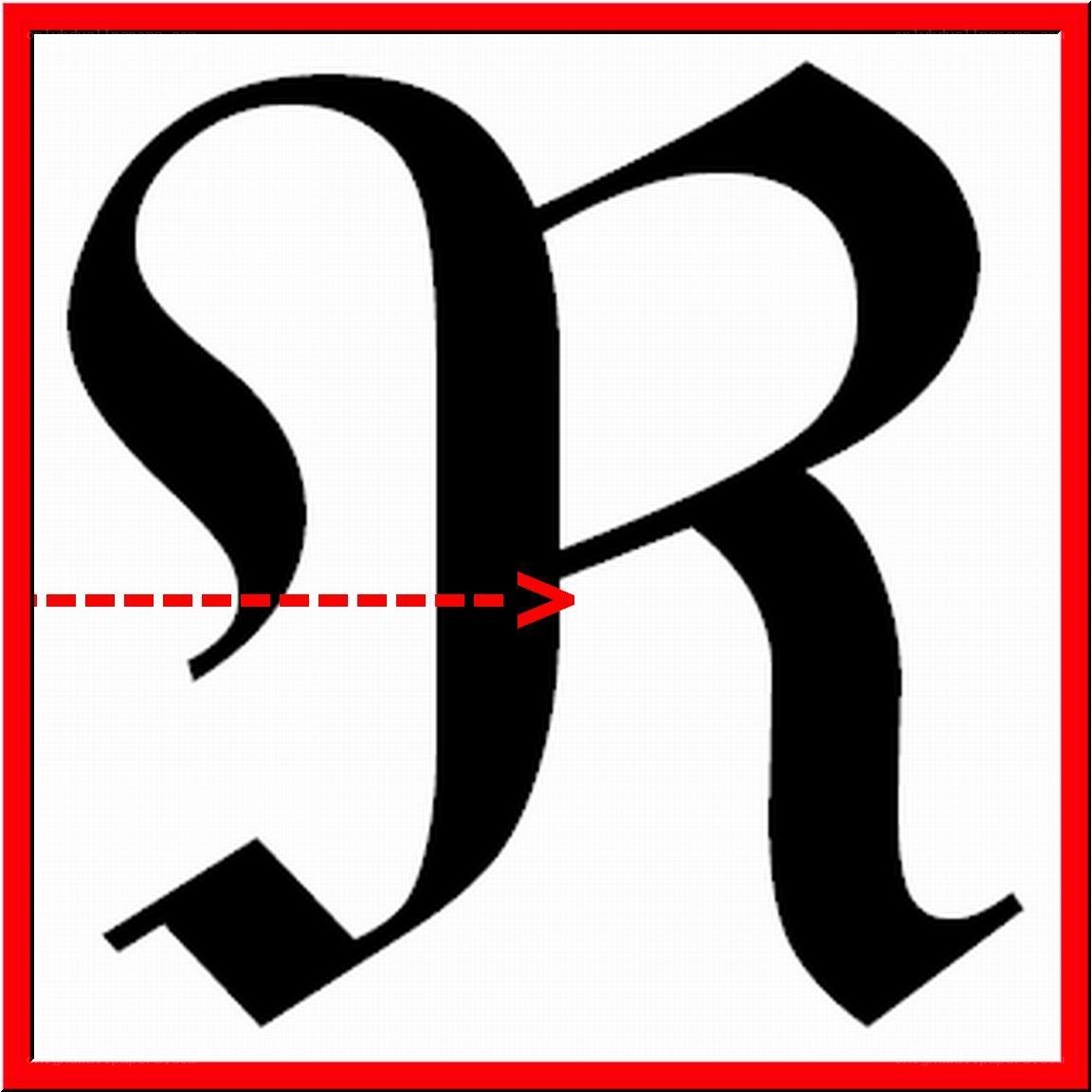 black letter R with red arrow