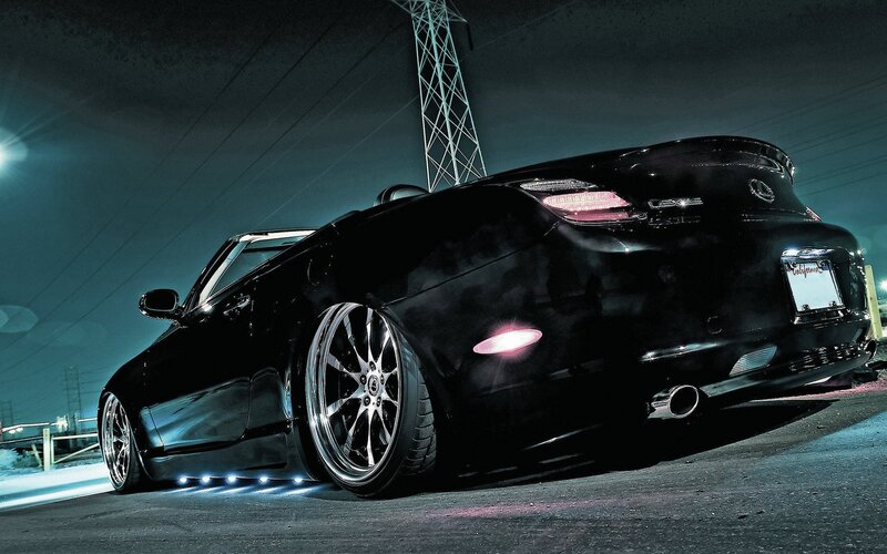 black lexus convertible at night