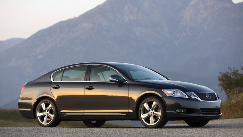 Black Lexus GS sedan on road