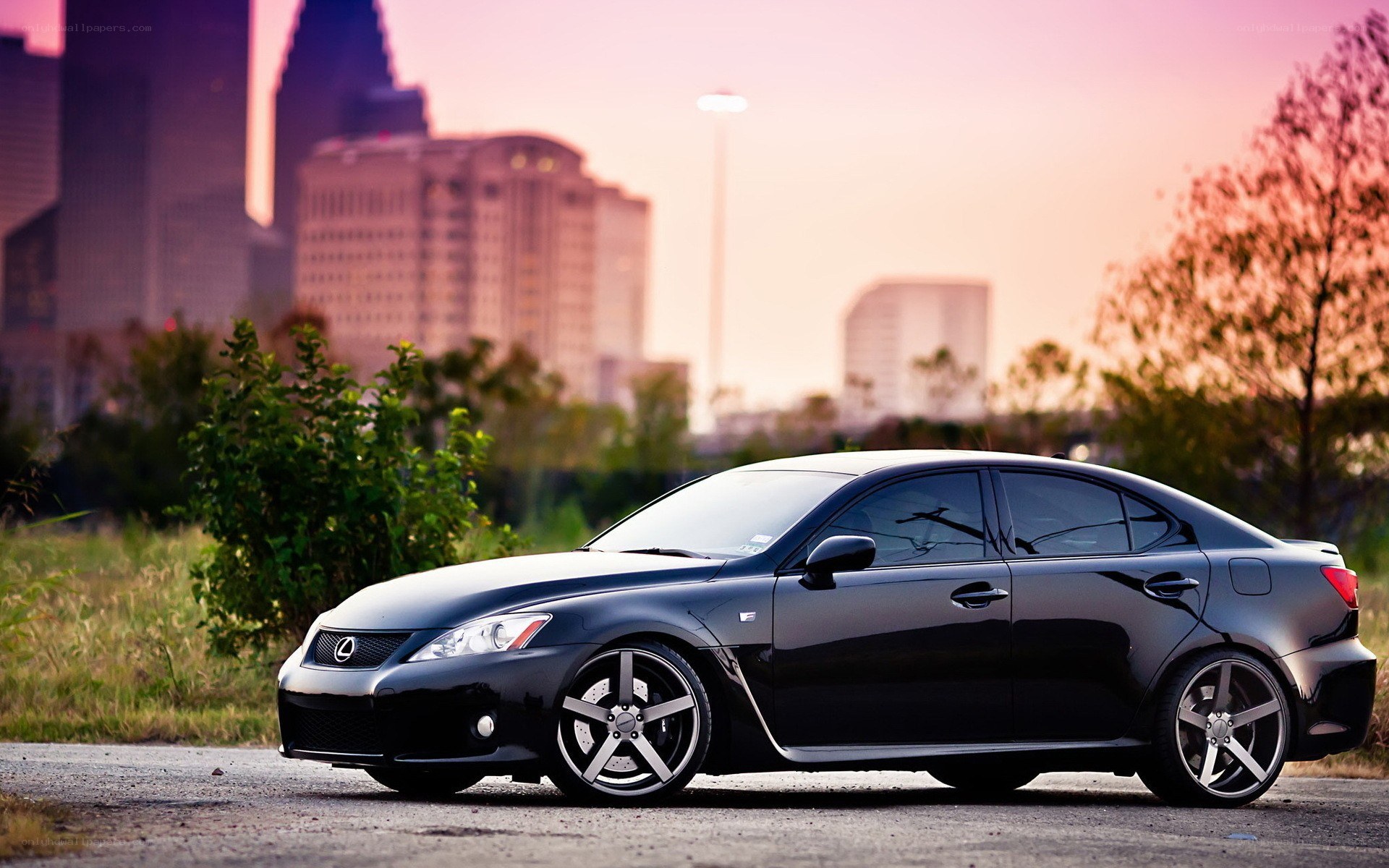 black lexus in cityscape