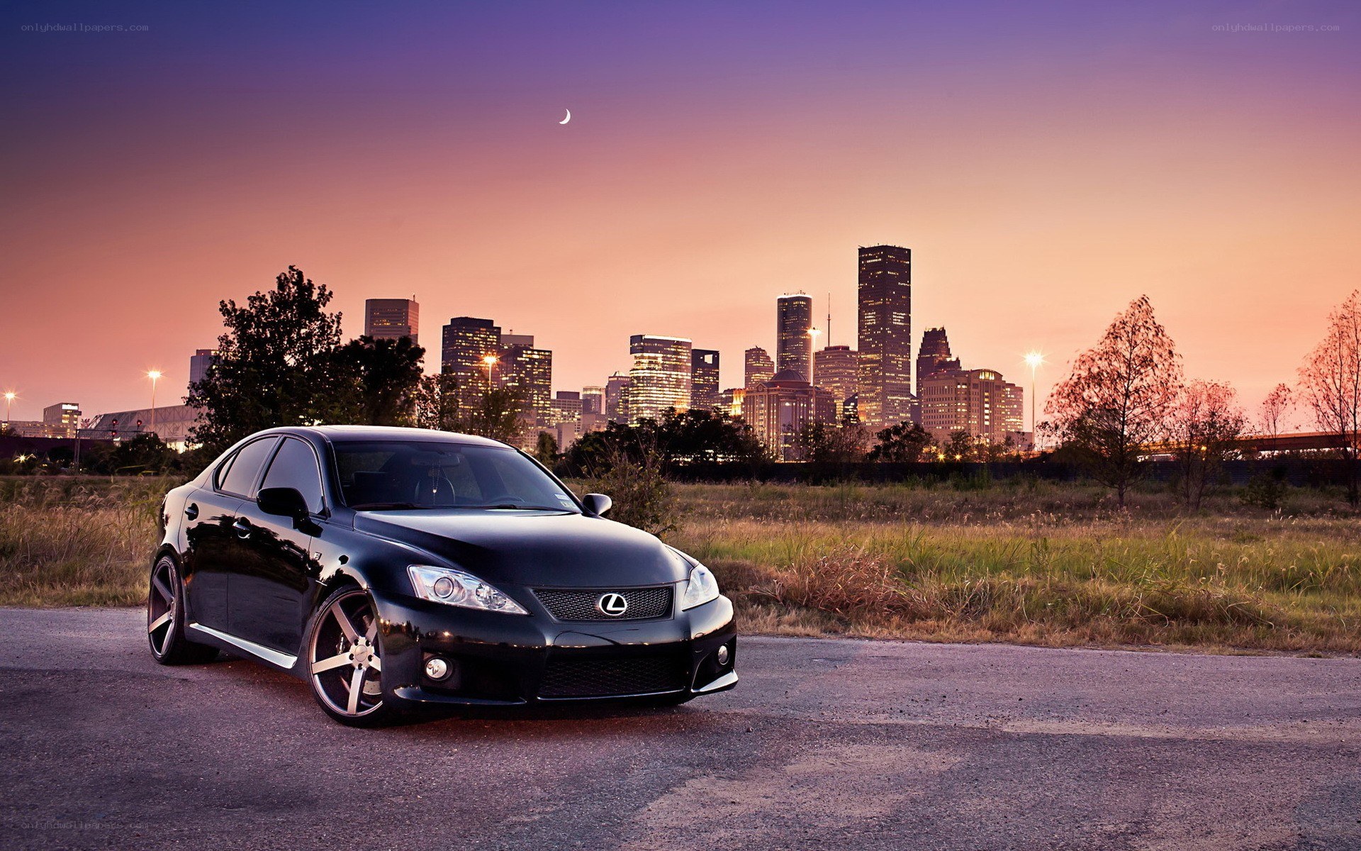Black Lexus IS350 at dusk