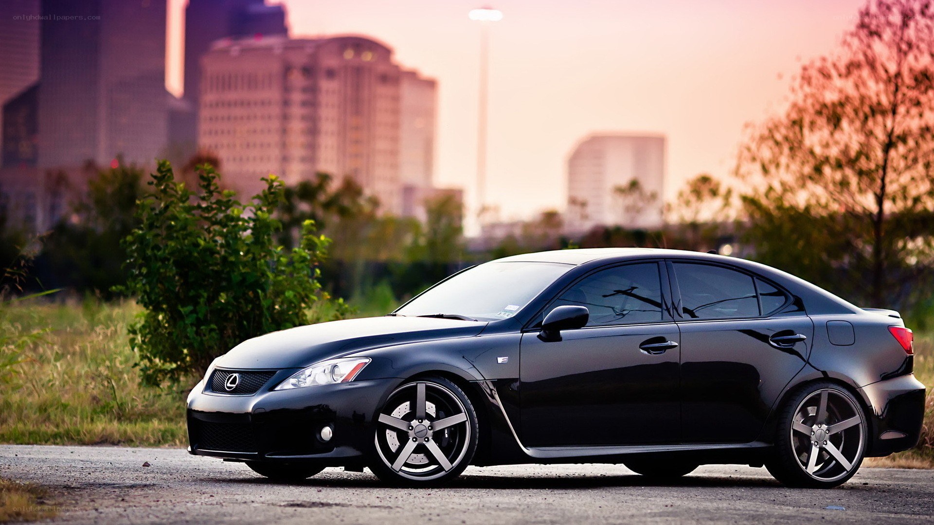 Black Lexus IS350 at sunset