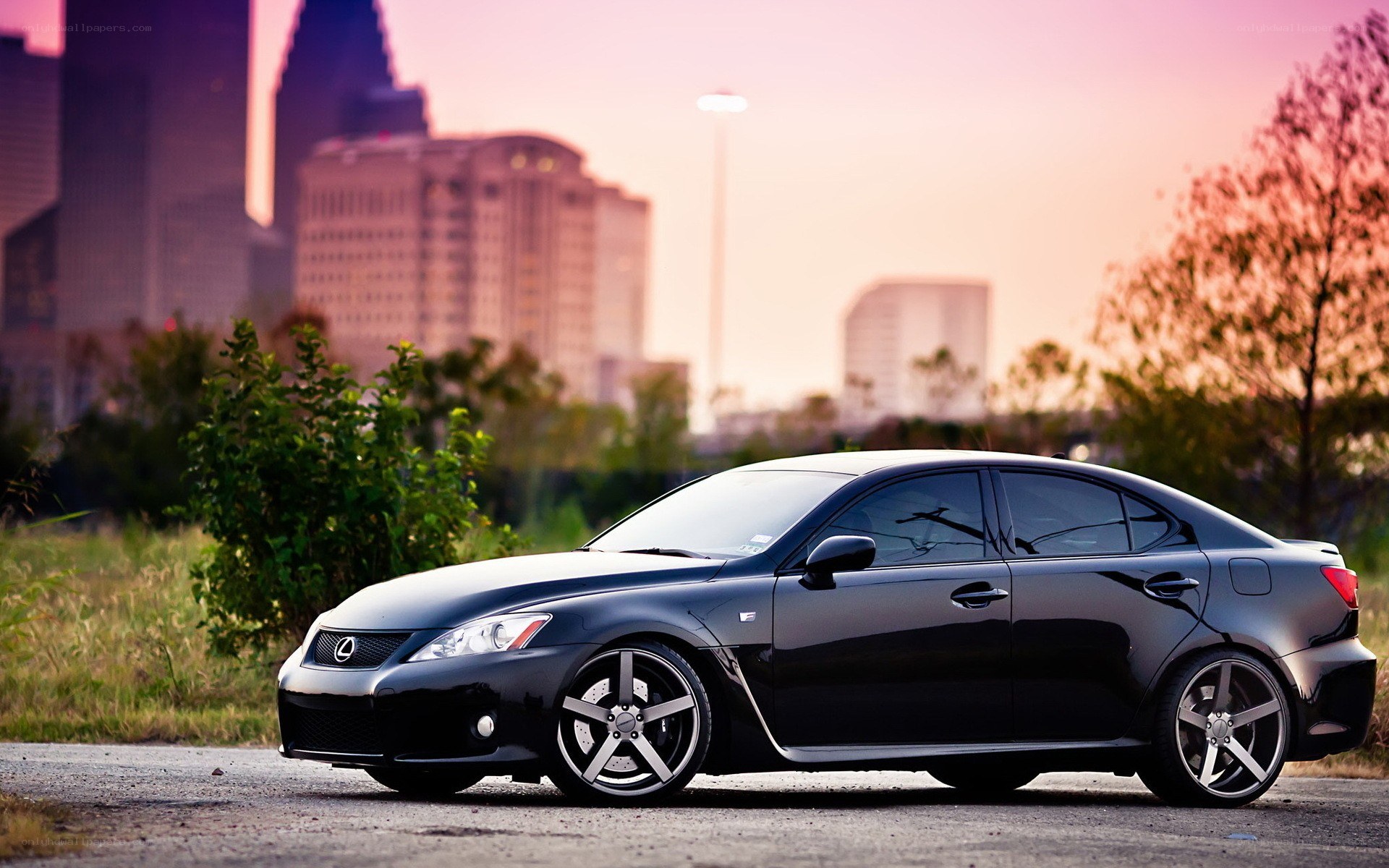 Black Lexus IS350 at sunset