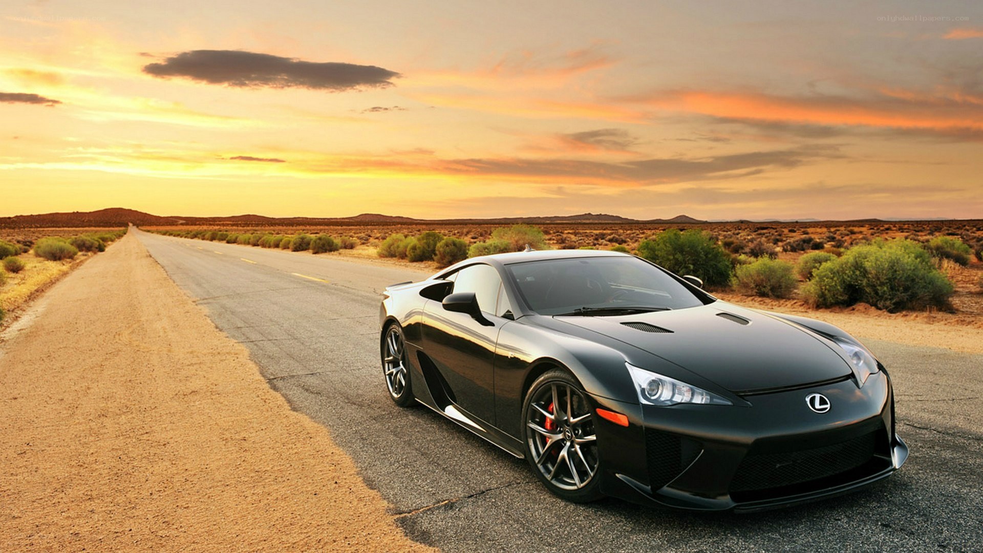 Black Lexus LFA on desert road