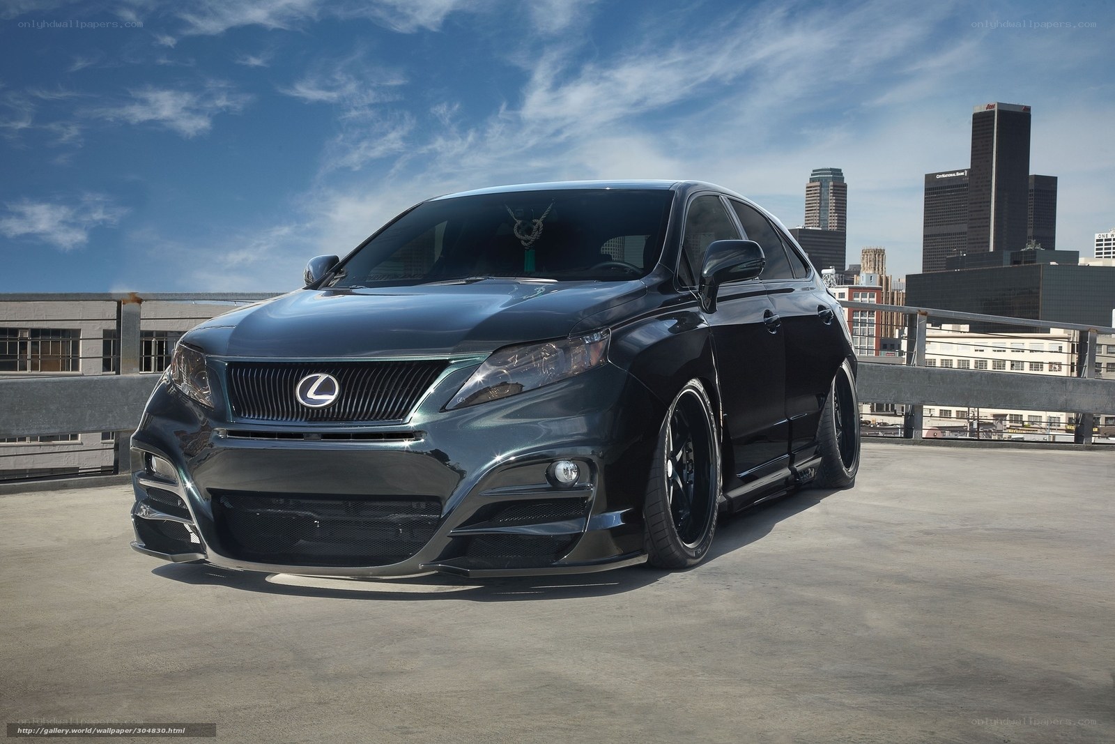 Black Lexus on rooftop