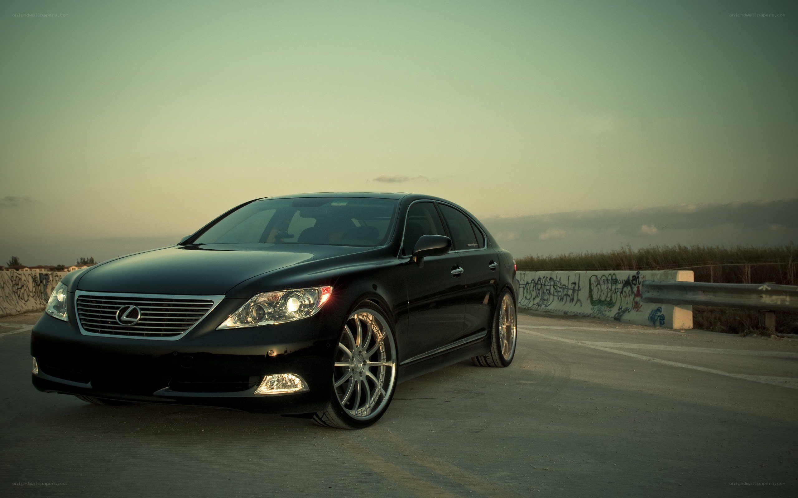 black lexus sedan on road