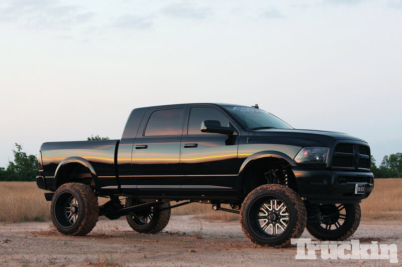 Black Lifted Pickup Truck — Dramatic, Sunset, Photograph, Field