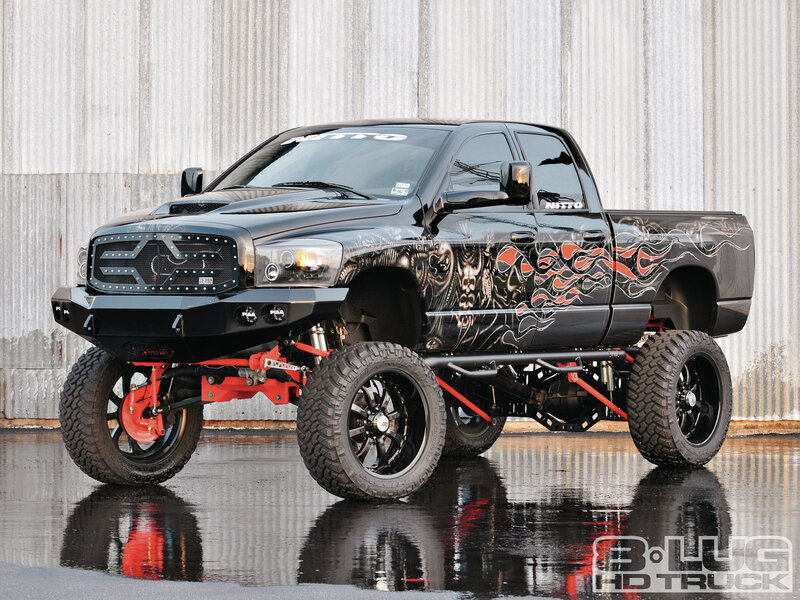 Black Lifted Truck — Dramatic, Photograph, Flames