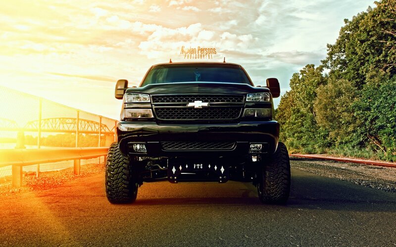 Black Lifted Truck — Dramatic, Sunset, Photograph, Road