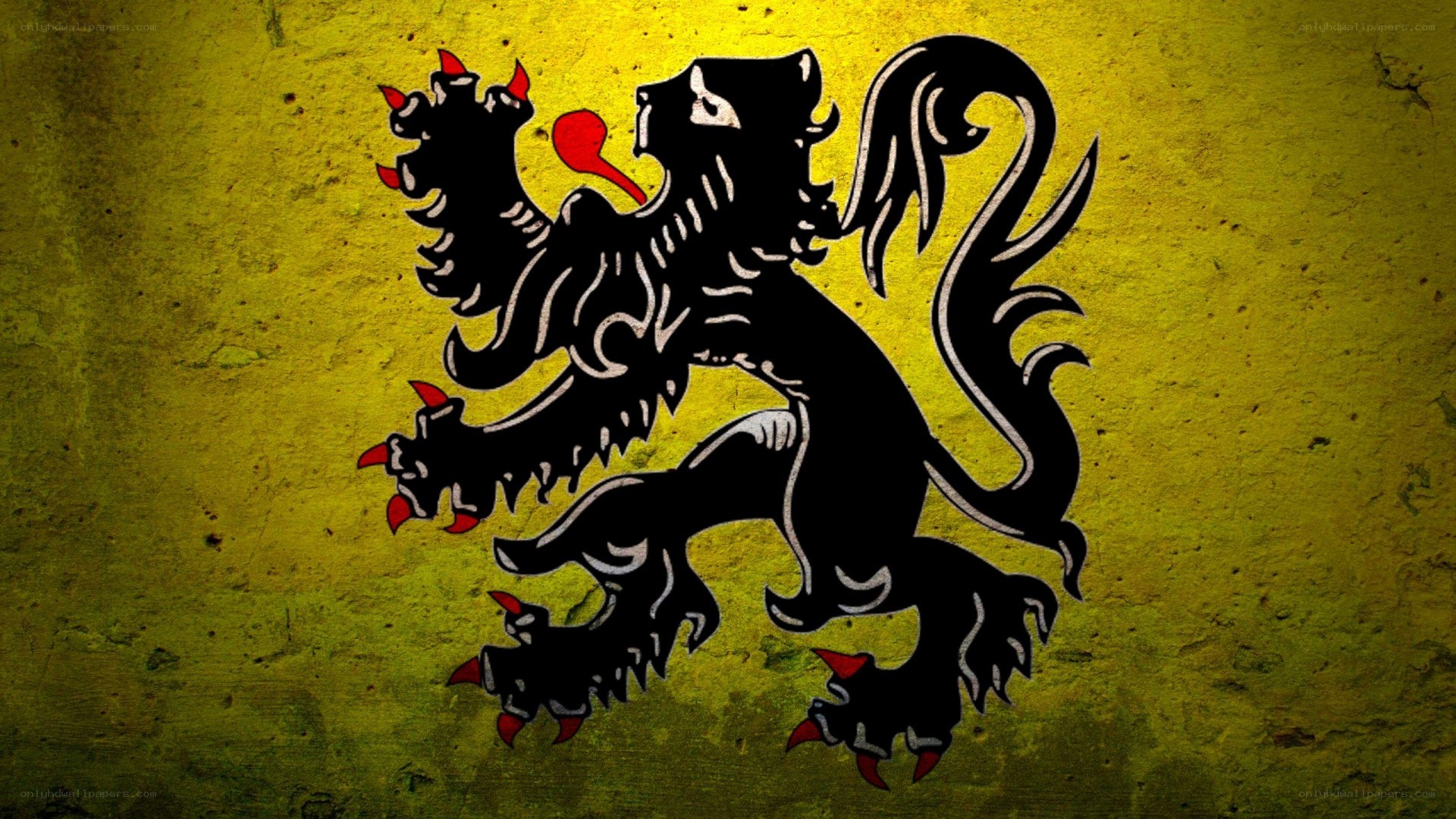 Black lion on yellow background