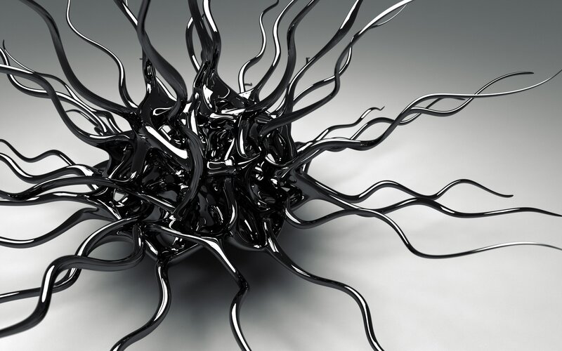 Black liquid tendrils abstract